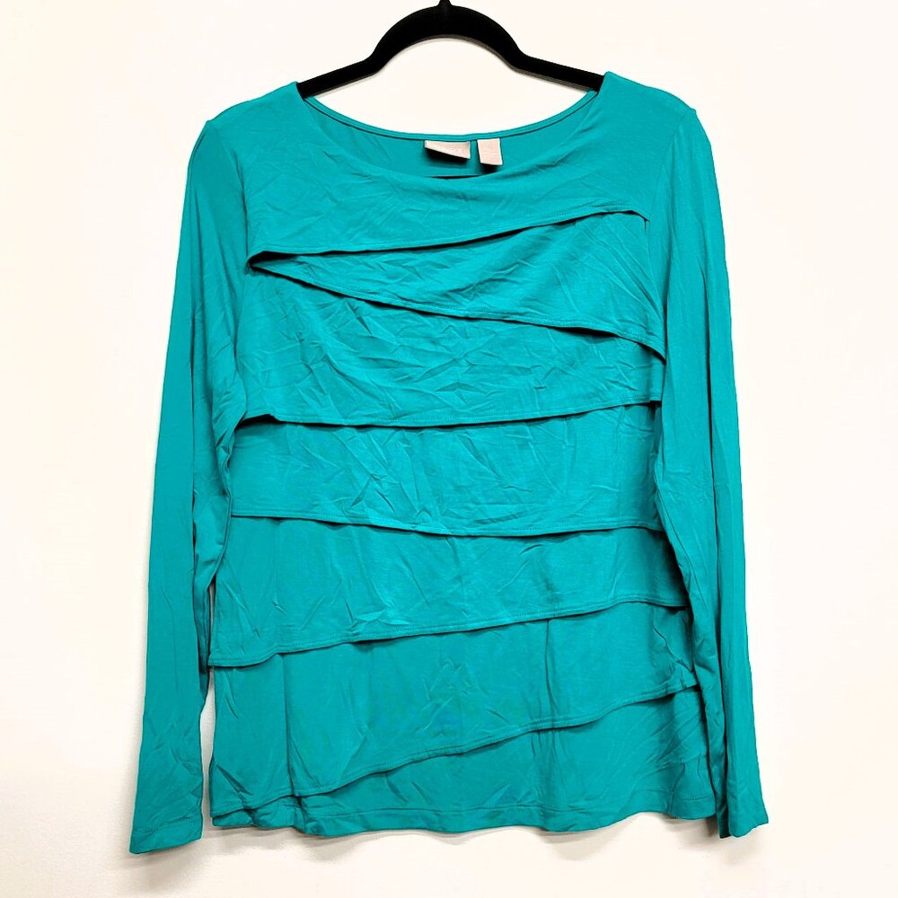 Chico's 1 Turquoise Long Sleeve Top M 8/10
